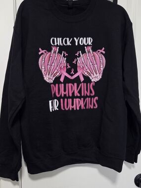 Gildan Black Sweater with Pink Breast Cancer Awareness Graphic